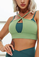 2PCS Block-color Cut-Out Sports Bra - Moby - Mayzia