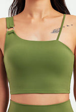 Asymmetrical Shoulder Backless Sports Bra - Selma - Mayzia