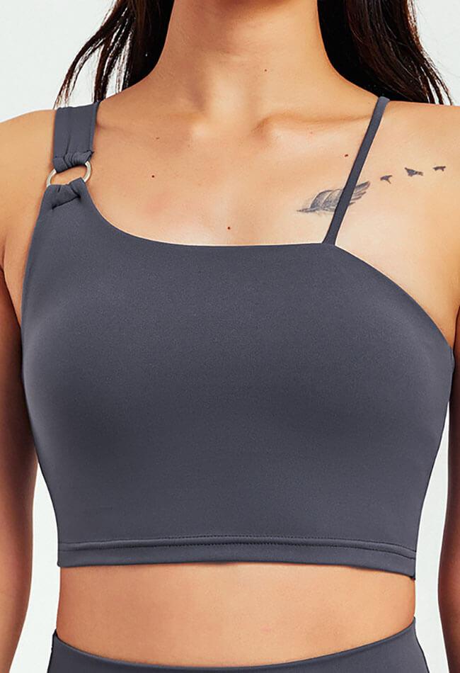 Asymmetrical Shoulder Backless Sports Bra - Selma - Mayzia