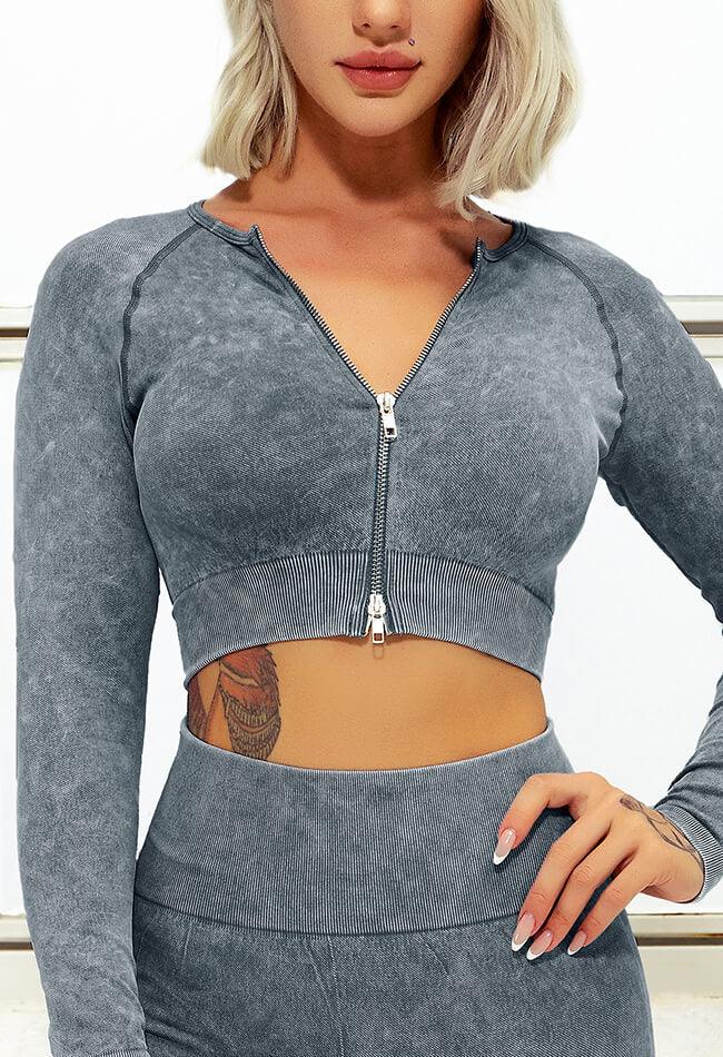 Feather Seamless Zip Up Top - Ezra - Mayzia