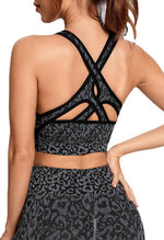 Leopard Criss Cross Sports Bra - Linen - Mayzia