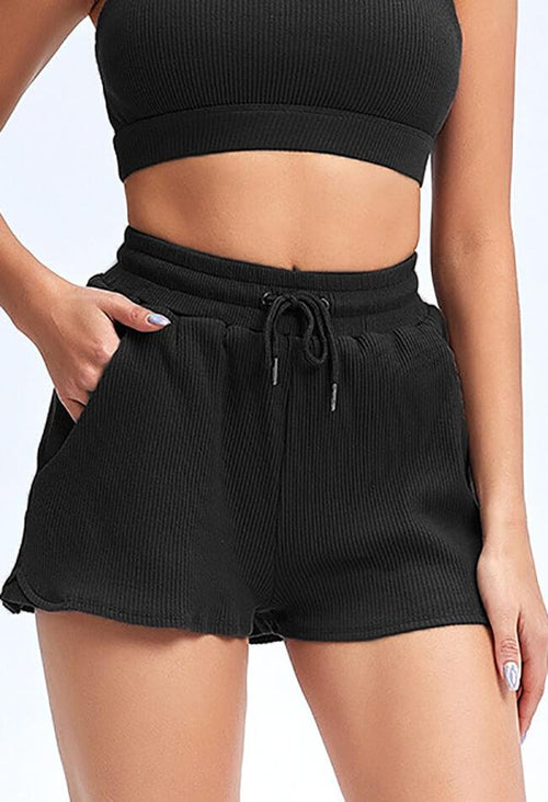 Ribbed Drawstring Loose Shorts - Sadie - Mayzia