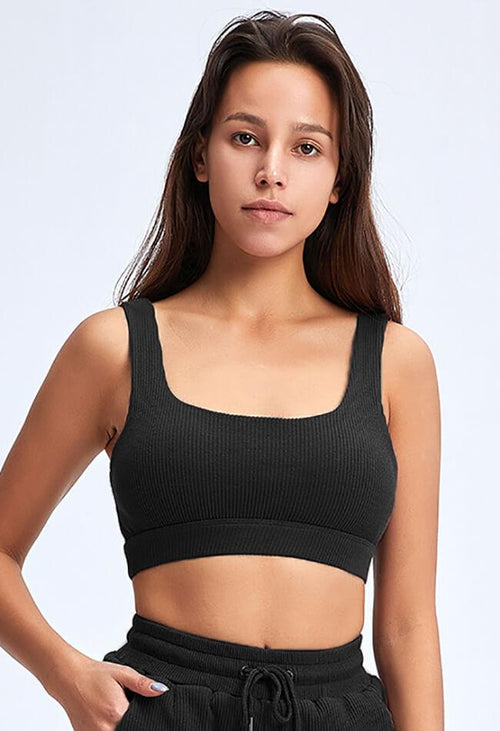 Ribbed Square Collar Sports Bra - Sadie - Mayzia