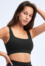 Ribbed Square Collar Sports Bra - Sadie - Mayzia