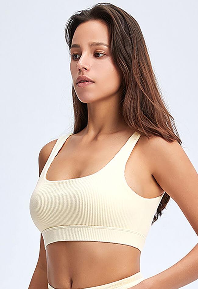 Ribbed Square Collar Sports Bra - Sadie - Mayzia