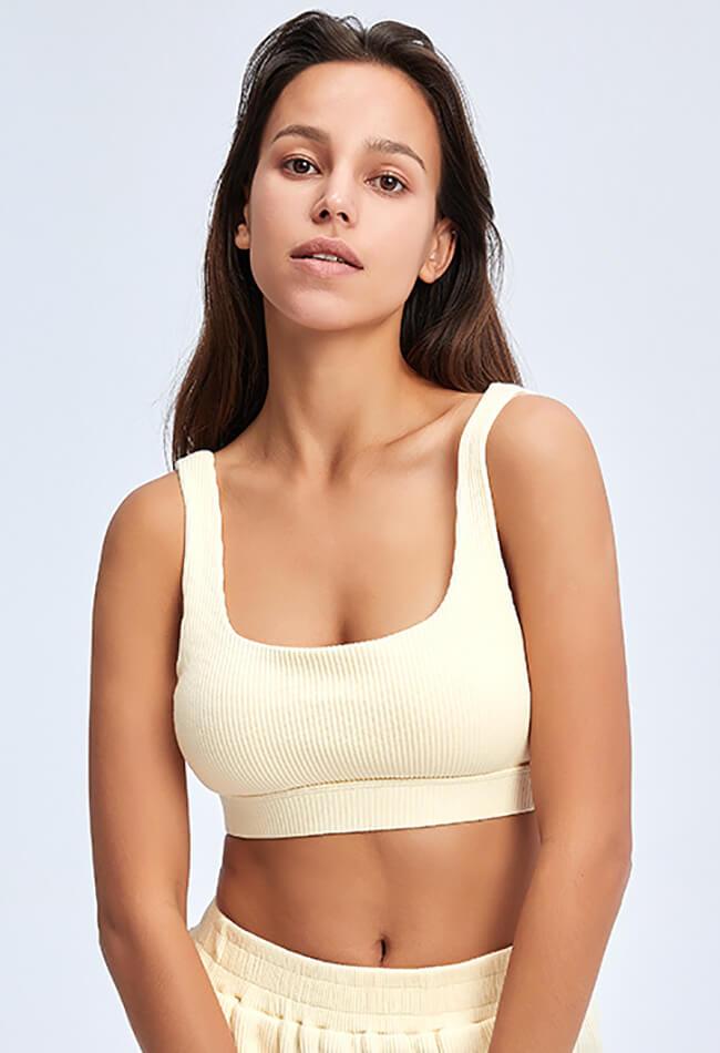 Ribbed Square Collar Sports Bra - Sadie - Mayzia