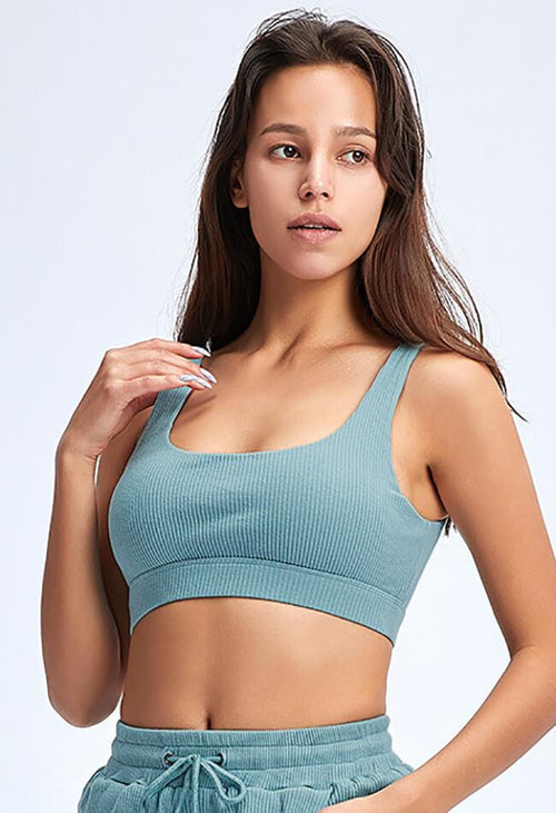 Ribbed Square Collar Sports Bra - Sadie - Mayzia