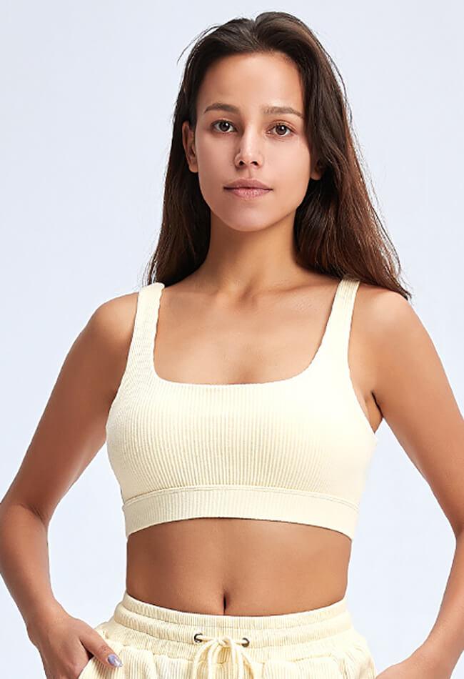 Ribbed Square Collar Sports Bra - Sadie - Mayzia