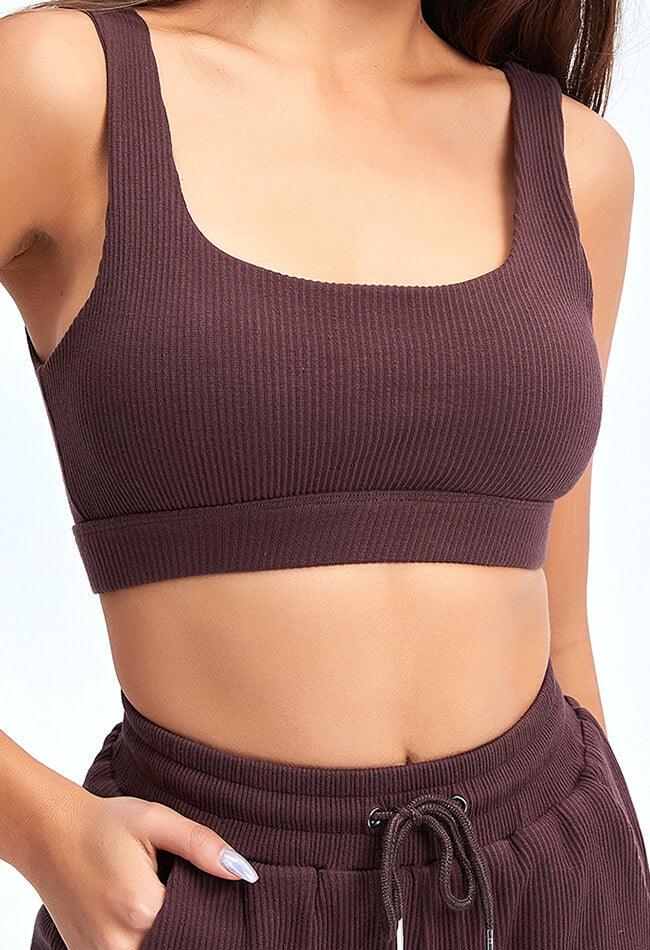 Ribbed Square Collar Sports Bra - Sadie - Mayzia