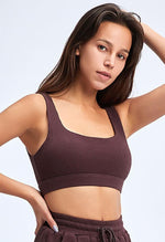 Ribbed Square Collar Sports Bra - Sadie - Mayzia