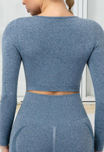 Seamless Folds Stretchy Slim Long Sleeve Crop Top - Terry - Mayzia