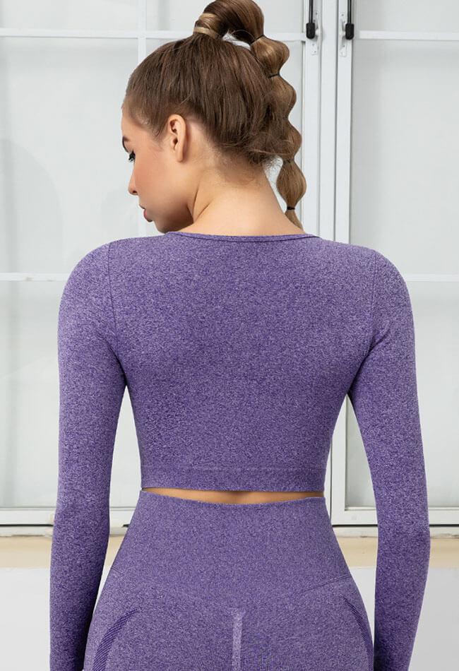 Seamless Folds Stretchy Slim Long Sleeve Crop Top - Terry - Mayzia