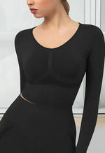 Seamless Folds Stretchy Slim Long Sleeve Crop Top - Terry - Mayzia