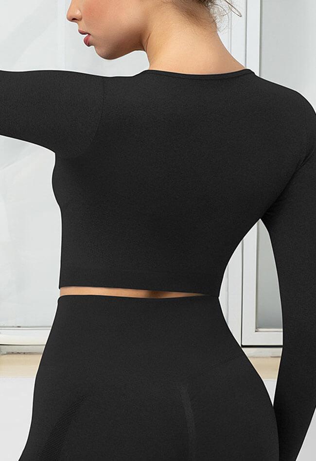 Seamless Folds Stretchy Slim Long Sleeve Crop Top - Terry - Mayzia