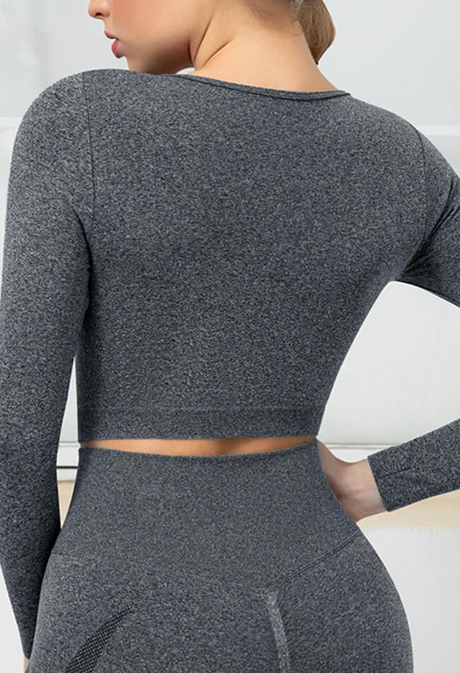 Seamless Folds Stretchy Slim Long Sleeve Crop Top - Terry - Mayzia