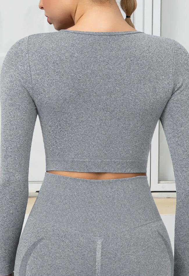 Seamless Folds Stretchy Slim Long Sleeve Crop Top - Terry - Mayzia