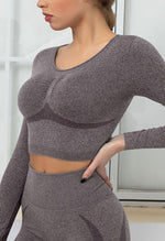 Seamless Folds Stretchy Slim Long Sleeve Crop Top - Terry - Mayzia