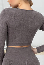 Seamless Folds Stretchy Slim Long Sleeve Crop Top - Terry - Mayzia