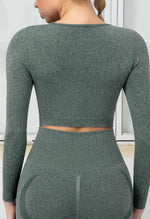 Seamless Folds Stretchy Slim Long Sleeve Crop Top - Terry - Mayzia