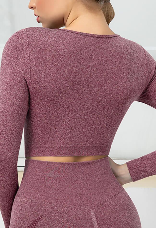 Seamless Folds Stretchy Slim Long Sleeve Crop Top - Terry - Mayzia