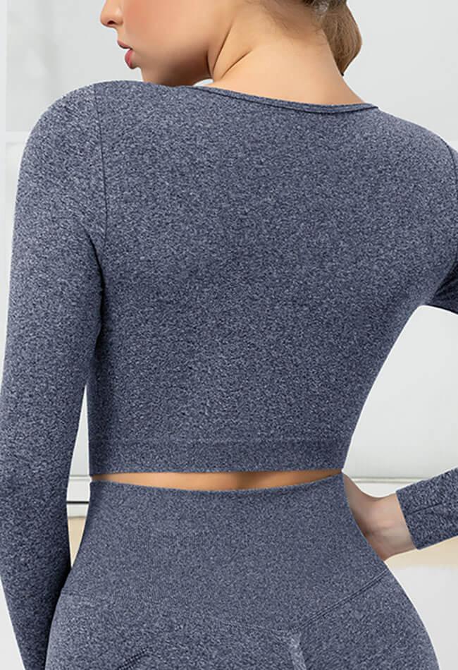 Seamless Folds Stretchy Slim Long Sleeve Crop Top - Terry - Mayzia