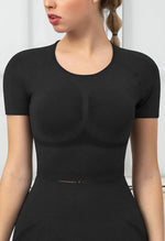 Seamless Folds Stretchy Slim Short Sleeve Top - Terry - Mayzia