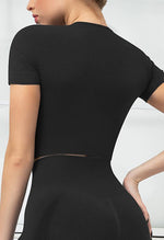 Seamless Folds Stretchy Slim Short Sleeve Top - Terry - Mayzia