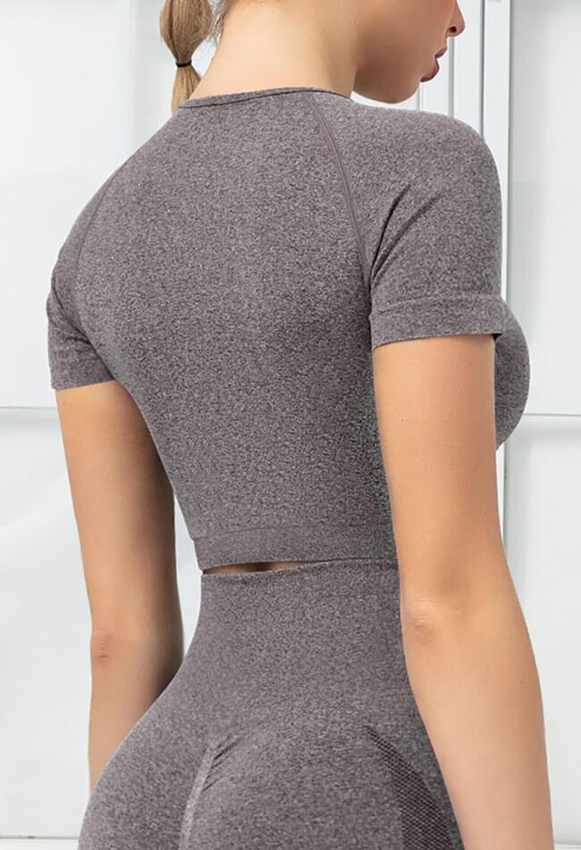 Seamless Folds Stretchy Slim Short Sleeve Top - Terry - Mayzia