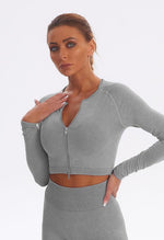 Seamless Washed Zip Up Crop Top - Easy - Mayzia