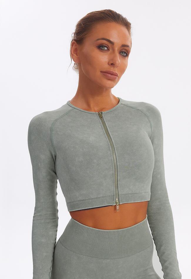 Seamless Washed Zip Up Crop Top - Easy – Mayzia