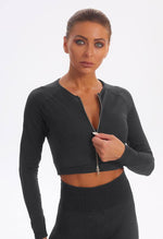 Seamless Washed Zip Up Crop Top - Easy - Mayzia