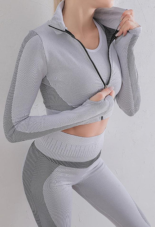 Zip Up Contrast Seamless Top - Momentum - Mayzia