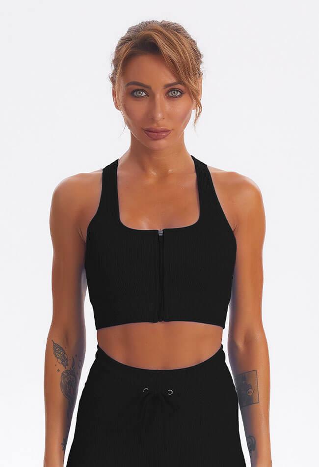 Zip Up Ribbed Cross-Back Sports Bra - Marvel - Mayzia