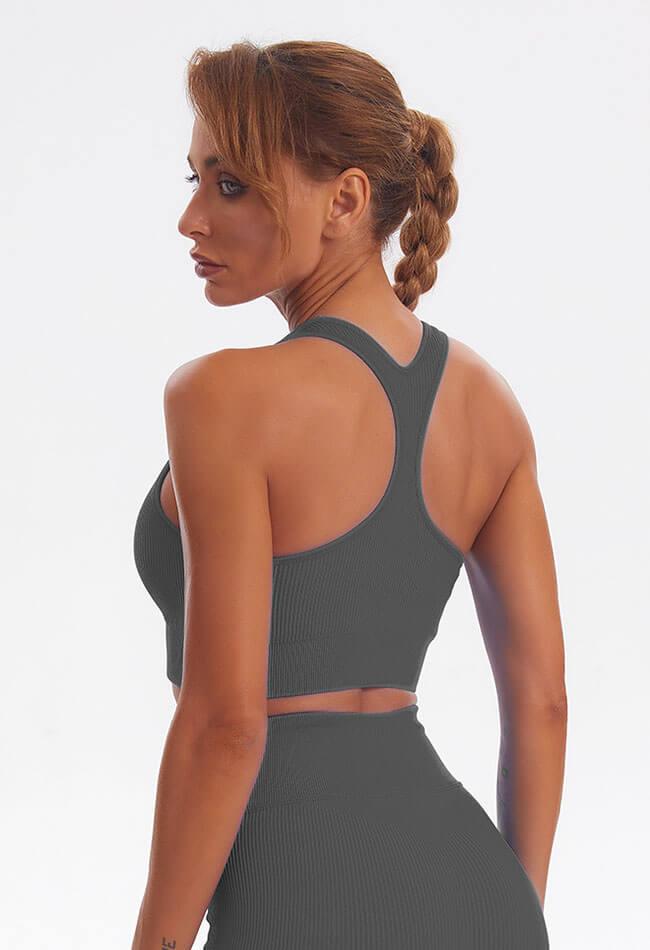 Zip Up Ribbed Cross-Back Sports Bra - Marvel - Mayzia