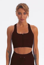 Zip Up Ribbed Cross-Back Sports Bra - Marvel - Mayzia