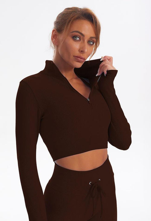 Zip Up Ribbed Long Sleeve Top - Marvel - Mayzia